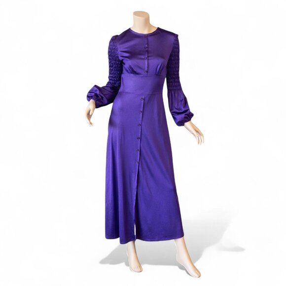 VINTAGE 70s FRANCES FORD PURPLE Maxi Dress * Made in England * Medium - Picture 1 of 17